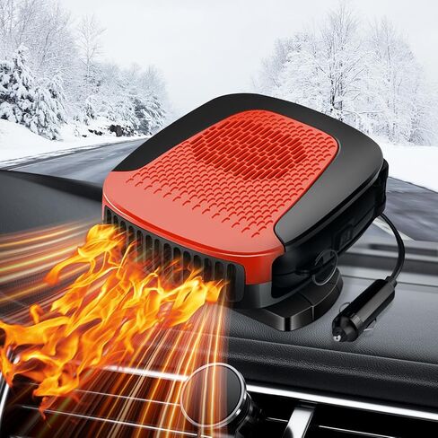 سخان السيارة، قابس سخان السيارة المحمول 12 فولت في ولاعة السجائر، 2 في 1 سريع التسخين وإزالة الصقيع، مزيل الصقيع للزجاج الأمامي قابل للدوران 360 درجة (أحمر) in Kuwait