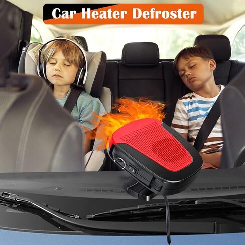 سخان السيارة، قابس سخان السيارة المحمول 12 فولت في ولاعة السجائر، 2 في 1 سريع التسخين وإزالة الصقيع، مزيل الصقيع للزجاج الأمامي قابل للدوران 360 درجة (أحمر) in Kuwait
