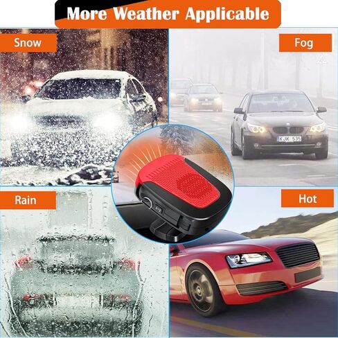 سخان السيارة، قابس سخان السيارة المحمول 12 فولت في ولاعة السجائر، 2 في 1 سريع التسخين وإزالة الصقيع، مزيل الصقيع للزجاج الأمامي قابل للدوران 360 درجة (أحمر) in Kuwait