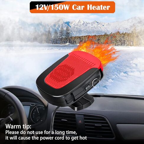 سخان السيارة، قابس سخان السيارة المحمول 12 فولت في ولاعة السجائر، 2 في 1 سريع التسخين وإزالة الصقيع، مزيل الصقيع للزجاج الأمامي قابل للدوران 360 درجة (أحمر) in Kuwait