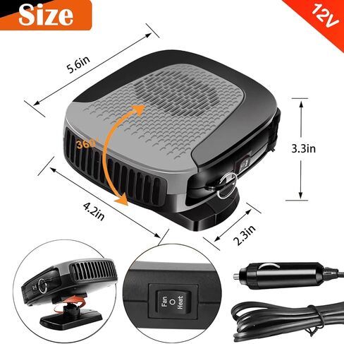سخان السيارة، قابس سخان السيارة المحمول 12 فولت في ولاعة السجائر، 2 في 1 سريع التسخين وإزالة الصقيع، مزيل الصقيع للزجاج الأمامي قابل للدوران 360 درجة (أحمر) in Kuwait