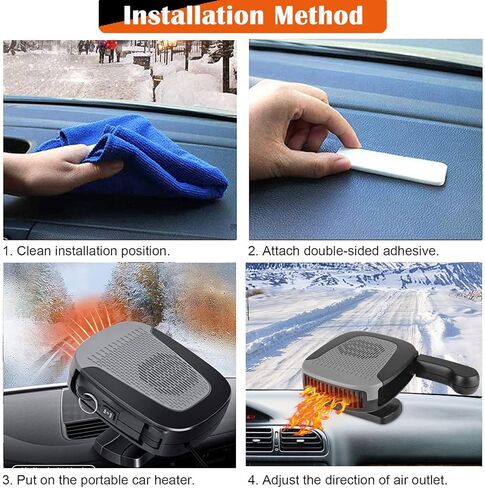 سخان السيارة، قابس سخان السيارة المحمول 12 فولت في ولاعة السجائر، 2 في 1 سريع التسخين وإزالة الصقيع، مزيل الصقيع للزجاج الأمامي قابل للدوران 360 درجة (أحمر) in Kuwait