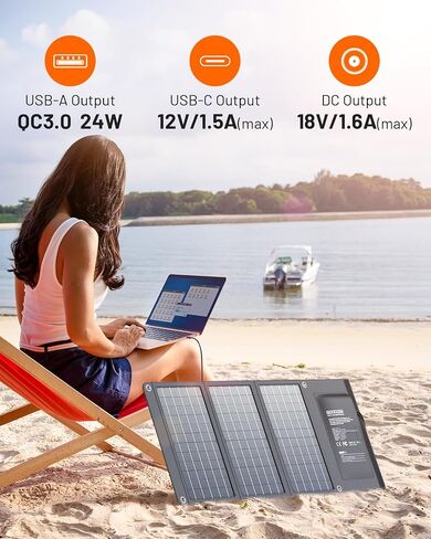 GOODaaa 30W Portable Solar Panel with Three Outputs, USB QC 3.0 Fast Charging Foldable Solar Charger, IP65 Waterproof Panels for Outdoor, Dual USB & One DC Charger for Phones, Tablet, Power Station in Saudi Arabia