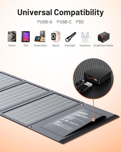 GOODaaa 30W Portable Solar Panel with Three Outputs, USB QC 3.0 Fast Charging Foldable Solar Charger, IP65 Waterproof Panels for Outdoor, Dual USB & One DC Charger for Phones, Tablet, Power Station in Saudi Arabia