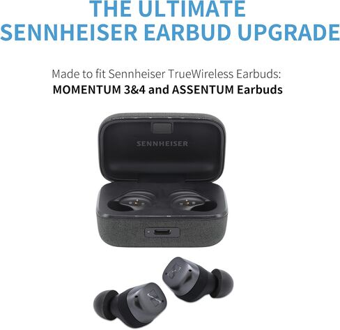 Comply Foam New TrueGrip Premium Memory Foam Tips for Sennheiser Momentum 3, 4 & ACCENTUM, Assorted S, M, L, Black 3-Pairs - Superior Noise Isolation, Increased Comfort, Secure Fit w/Cleaning Tool in Saudi Arabia
