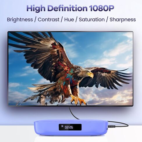 مشغلات DVD للتلفزيون Desobry Mini DVD Player HDMI RCA Output 1080P HD جميع المناطق مشغل DVD مجاني مع جهاز تحكم عن بعد، مشغل DVD مدمج للتلفزيون الذكي يدعم بطاقة USB/TF، PAL/NTSC in Kuwait