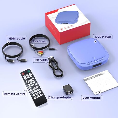 مشغلات DVD للتلفزيون Desobry Mini DVD Player HDMI RCA Output 1080P HD جميع المناطق مشغل DVD مجاني مع جهاز تحكم عن بعد، مشغل DVD مدمج للتلفزيون الذكي يدعم بطاقة USB/TF، PAL/NTSC in Kuwait