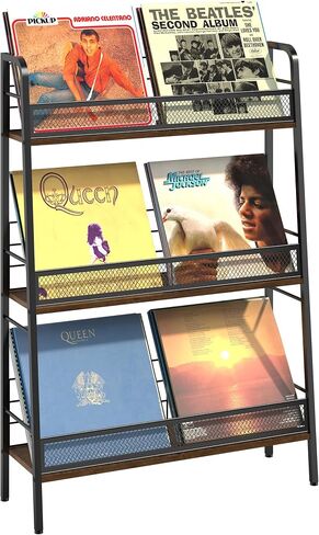 حامل تخزين تسجيلات الفينيل سعة كبيرة 3 طبقات LP Records رف تخزين حوالي 150 ألبوم إطار معدني صلب ثابت سريع التجميع، مناسب لسجلات LP، CD، DVD، الكتاب، المجلة (في انتظار براءة الاختراع) in Kuwait