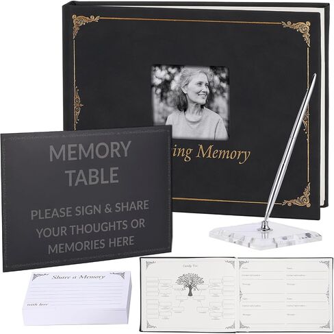 JIMBON Funeral Guest Book with Leather Cover,Cover Can Be Inserted with Images,Funeral Guest Book for Memorial Service 88 Pages,Celebration of Life Guest Book with A Memory Table Sign & Pocket in Saudi Arabia