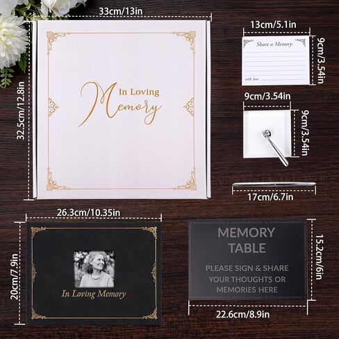 JIMBON Funeral Guest Book with Leather Cover,Cover Can Be Inserted with Images,Funeral Guest Book for Memorial Service 88 Pages,Celebration of Life Guest Book with A Memory Table Sign & Pocket in Saudi Arabia