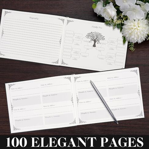 JIMBON Funeral Guest Book with Leather Cover,Cover Can Be Inserted with Images,Funeral Guest Book for Memorial Service 88 Pages,Celebration of Life Guest Book with A Memory Table Sign & Pocket in Saudi Arabia