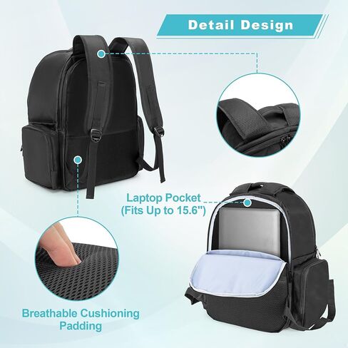 CURMIO Projector Case, Projector Carrying Bag Compatible with Epson and Most Major Projectors, Portable Travel Backpack with Laptop Compartment and Multiple Pockets, Green Strips, Bag Only in Saudi Arabia