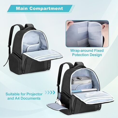 CURMIO Projector Case, Projector Carrying Bag Compatible with Epson and Most Major Projectors, Portable Travel Backpack with Laptop Compartment and Multiple Pockets, Green Strips, Bag Only in Saudi Arabia