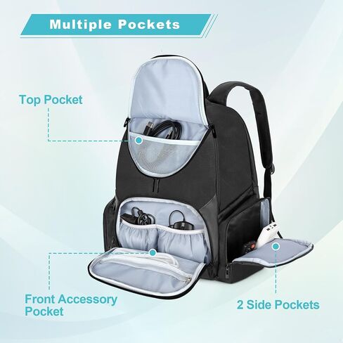 CURMIO Projector Case, Projector Carrying Bag Compatible with Epson and Most Major Projectors, Portable Travel Backpack with Laptop Compartment and Multiple Pockets, Green Strips, Bag Only in Saudi Arabia