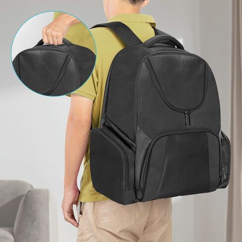 CURMIO Projector Case, Projector Carrying Bag Compatible with Epson and Most Major Projectors, Portable Travel Backpack with Laptop Compartment and Multiple Pockets, Green Strips, Bag Only in Saudi Arabia