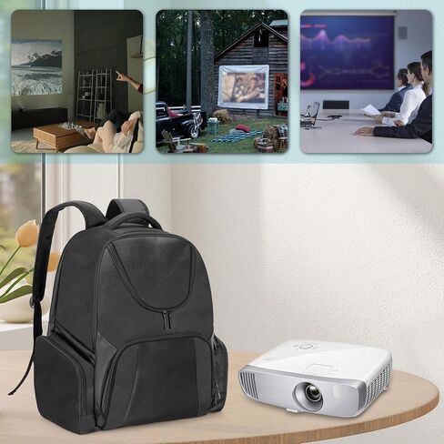 CURMIO Projector Case, Projector Carrying Bag Compatible with Epson and Most Major Projectors, Portable Travel Backpack with Laptop Compartment and Multiple Pockets, Green Strips, Bag Only in Saudi Arabia