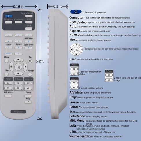 جهاز تحكم عن بعد عالمي لجهاز العرض Epson Powerlite، السينما المنزلية، BrightLink، EX، VS، EB-، EH-، EMP، أجهزة عرض سلسلة H، جهاز تحكم عن بعد in Saudi Arabia