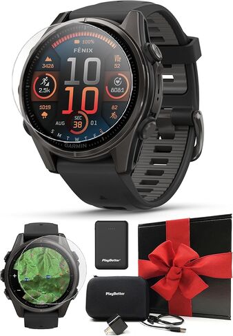 Garmin Fenix 8 AMOLED (47mm, Slate Gray/Black) Multisport GPS Smartwatch Gift Box Bundle - 1.4" Touchscreen, Built-in LED Flashlight with PlayBetter Charger, Screens, Adapter, Case in Kuwait