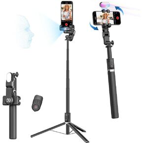 Auto Face Tracking Tripod 360 Rotation for iPhone Android,Phone Stand Follow You for Video Recording,Selfie Stick Tripod with RGB Light,Remote Control for YouTube,TikTok Vlogging(M2Pro Black)