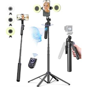 71" Auto Face Tracking Tripod for iPhone with Light,360° Rotating Phone Stand with Rechargeable Remote Control for TikTok Vlog Video Recording, Phone Tripod for Android Camera/GoPro/Ring Light