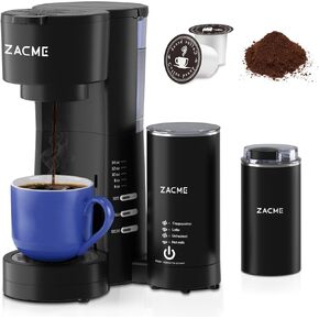 Single Serve Coffee Maker for K Cups and Ground Coffee with Milk Frother, 3 in 1 Small Single Cup Coffee Machine with Removable 28oz Water Reservoir, 6 to 14 oz Brew Sizes, Self-Cleaning Black