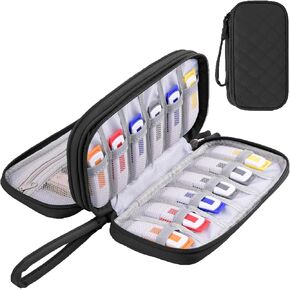 حافظة محرك فلاش، حقيبة تخزين USB لمحركات أقراص فلاش Samsung/Sandisk/Jump Drive، شريحة ذاكرة USB، محرك الإبهام، منظم USB، بطاقة SD، كابل، مع 18 فتحة (أسود، متوسط)