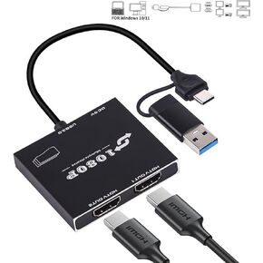 AMANKA USB 3.0 or USB C to HDMI Adapter for Dual Monitors, Type C to HDMI Converter for MacBook, USB A/C to HDMI Splitter Extended Display 1080p Output for Mac and Windows