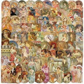 114PCS Vintage Mucha Medieval Victorian Painting Stickers Aesthetic Retro Art Stickers Laptop Car Luggage Notebook Journaling Decal Sticker Scrapbooking Supplies Kit Journal Stickers for Adults