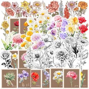50PCS Birth Flower Stickers,Birth Flower Stamp Decal Stickers,Birth Month Flowers Stickers,Vinyl Waterproof Stickers for Water Bottle Laptop,Birth Month Birthday Gift,Christmas Gifts