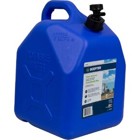 Scepter Flow Control 5 Gallon Water Jug with Spigot, Leak-Proof Heavy Duty Water Can for Camping Supplies, Storage, Hurricanes and More, Food Grade, BPA Free Container, 18.8 Liter Capacity, Blue