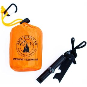 Emergency Sleeping Bag -w/Fire Starter Survival Tool Whistle & Compass - Orange Emergency Bivy Sack - Emergency Sleeping Bags for Survival - Survival Sleeping Bag - Mylar Sleeping Bag Bivvy Bag