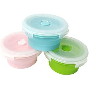 3Pack Collapsible Silicone Food Storage Containers with Lid 12OZ Foldable Lunch Bowl for Microwave Freezer Dishwasher Safe (500ml)