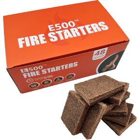 E500 Fire Starter for Fireplace, Campfires, Fire Pits, BBQ, Grills, Larger Charcoal Fire Starter Squares, 48-Count Firestarter