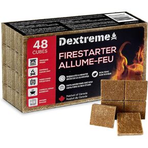 Dextreme Fire Starter Pack of 144/48 Natural Fire Starters Cubes for Campfires, Charcoal, BBQ, Grill Pit, Fireplace, Wood Stoves, Smokers and Camping - Easy to Ignite and Non Toxic… (48 Squares)