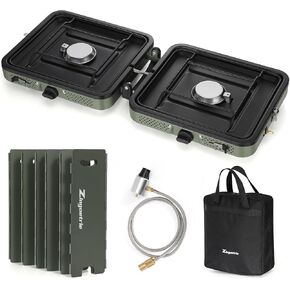 Zingoetrie Camping Stove Propane Burner 17000 BTU Adjustable 2 Burners with Windscreen Foldable Portable Stove Double Burner Stove with Bag Suitable for Outdoor Camping Partying
