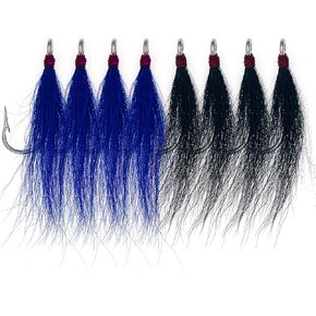 8pcs Bucktail teasers Saltwater Fishing Hooks Fluke Flounder Hi Lo Fishing Rig Skirt Fishing Jig Hooks (Blue, Black)