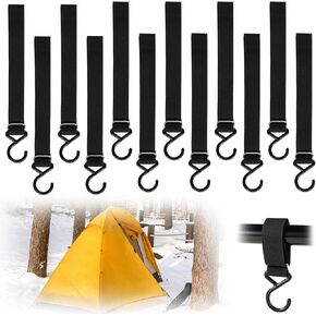 12pcs Ice Fishing Coat Hooks, Ice Fishing Shelter Coat Hooks Ice Fishing Shelter Accessories Hanging Storage for Ice Fishing Tents Hunting Accessories Outdoor Camping (Black)