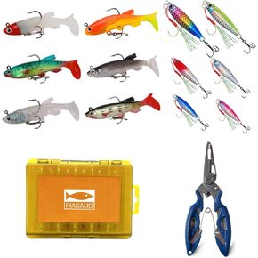 Fishing Lures Tackle Set: 6PCS Soft Fishing Lures, 6PCS Spoon Lures, Fishing Bait Suitable for Saltwater Freshwater,with Fishing Pliers