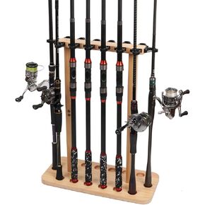 Fishing Rod Storage Racks, 100% Wood Floor Stand Fishing Pole Holders for Garage of 14 Rods or Combos