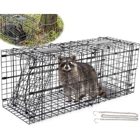 Live Animal Trap Cage, 32" Raccoon Large Traps Detachable into 16" Small Box Trap for Groundhog, Stray Cats Humane Rodent Cage Indoor & Outdoor Heavy Duty Foldable Steel Cat Catcher Catch Release