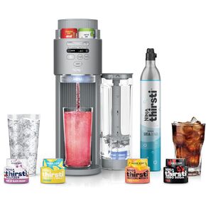 Ninja Thirsti Max Custom Hydration System, Soda Maker, Sparkling Water Maker, Custom Still & Sparkling Drinks, Compact Design, With 60L CO₂ Cylinder & Flavored Water Drops, Silver WC2002