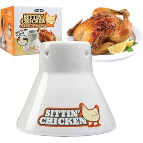 Sittin' Chicken Ceramic Beer Can Steamer & Roaster- Easily Infuse Marinade & Sauce Flavors Into Your Meat- Wide Ceramic Base for Oven or Grill Use- Easy Meal Prep for Thanksgiving & Holiday Parties