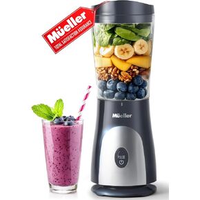 Mueller Heavy-Duty Smootie Blender, Personal Blender for Shakes and Smoothies with a 15 Oz Travel Cup and Lid, Juices, Baby Food, Portable Blender & Food Processor, Light Grey