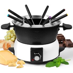 3-Quart Electric Fondue Pot Set – Stainless Steel Fondue Pot with 8 Color-Coded Forks, 3-Mode Adjustable Temperature Control for Cheese, Chocolate, Oil, and Hotpot, Model FD-10B