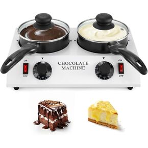 Electric Chocolate Melting Pot with Dual 1L Ceramic Coated Pots, Aluminum Heat Conduction, PTC Energy-Saving Mode, Precise Temperature Control, 80W, 110V - Ideal for Home & Small Commercial Use