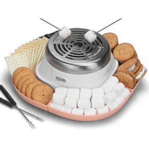 Smores Maker Tabletop Indoor Kit, Indoor Marshmallow Roaster, Flameless Electric S'mores Maker, Smores Maker with 4 Detachable Tray & Roasting Sticks, Gift for family & Date Night, Orange