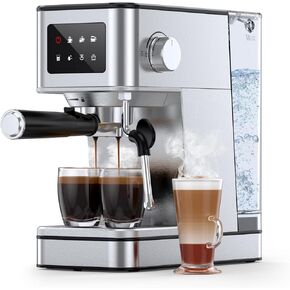 Espresso Machine, 20 Bar Professional Espresso Maker, Milk Frother Steam Wand for Latte, Compact Stainless Steel Machine with 57.5oz Removable Water Tank and LED Touchscreen Monitors