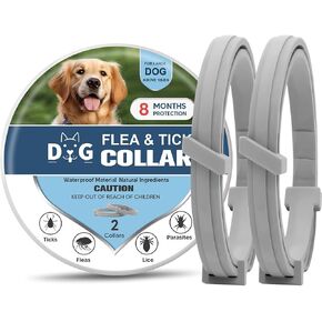 Dog Flea and Tick Collars, Natural Flea Repellent for Dogs, Tick Collars for Dogs, Dog Flea Collars, 8 Months Prevention, Suitable for Large Dogs, Medium Dogs, Small dogs-2P