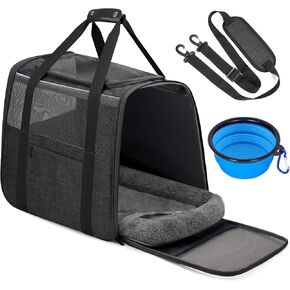 Cat Carrier,Cat Carrier Soft for Big Medium Cats and Puppy up to 15lbs,Pet Carrier Airline Approved with Safety Buckle and Foldable Bowl,Gray