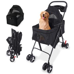 Dog Stroller, 4 Wheels Pet Stroller Dog Cat Stroller for Medium Small Dog Cats Up to 50lbs, Foldable Carrier Jogger Travel Puppy Stroller with Cup Holder & Breathable Mesh, Black